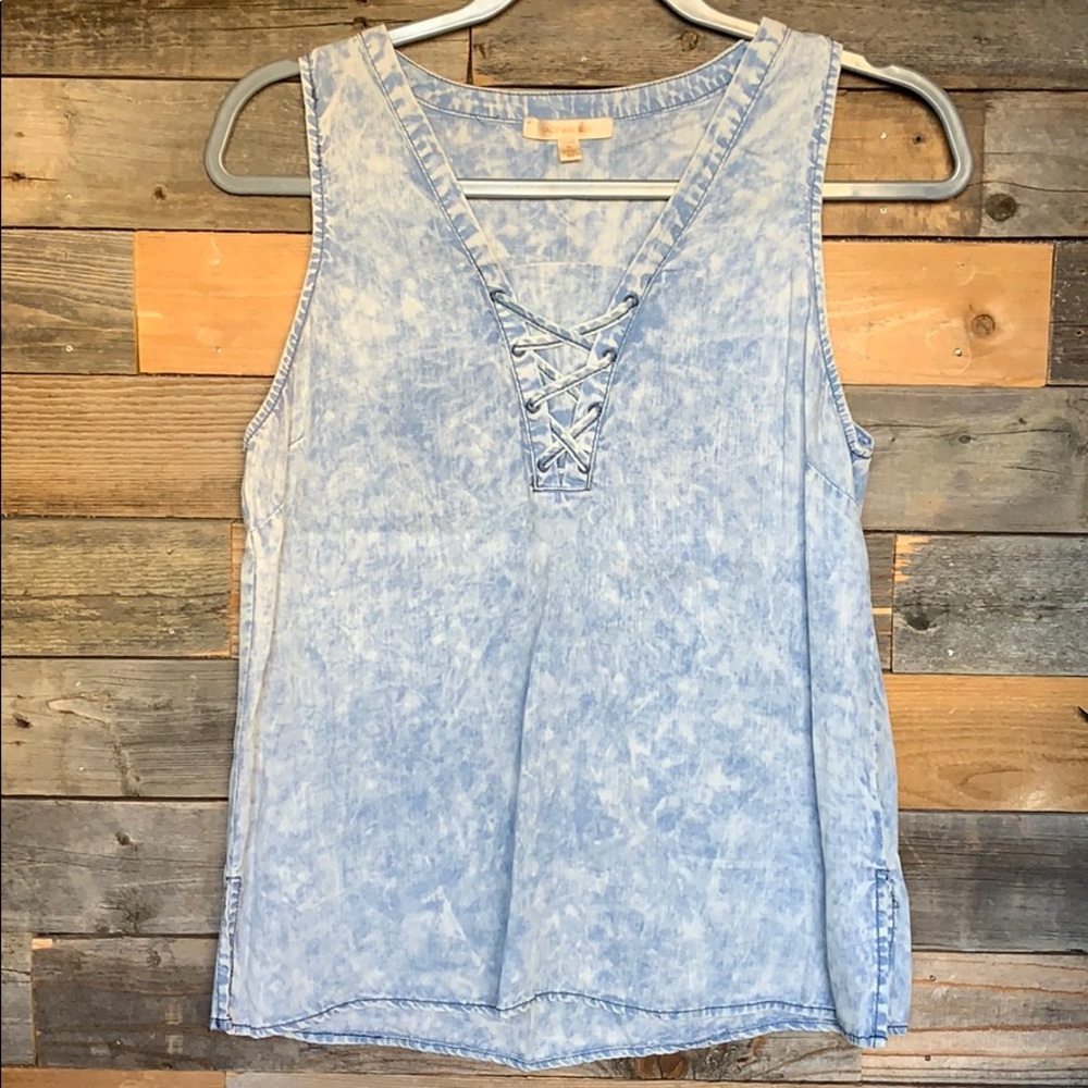 Skies Are Blue Light Blue Lace-Up Tank Top